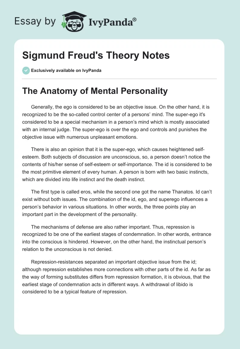 Sigmund Freud's Theory Notes. Page 1