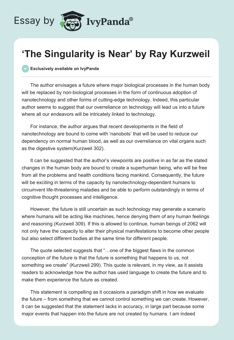 ‘The Singularity is Near’ by Ray Kurzweil. Page 1