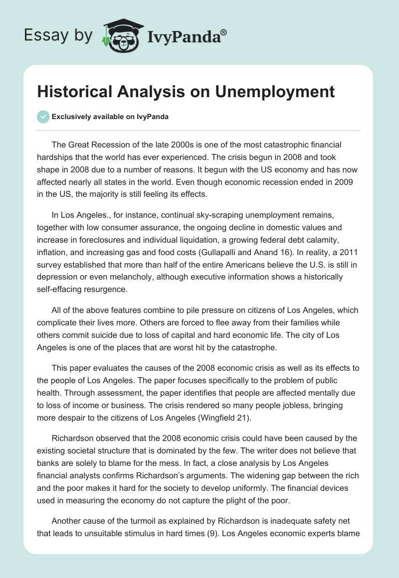 Historical Analysis on Unemployment. Page 1