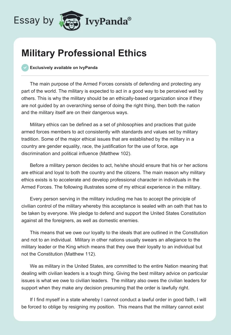 Military Professional Ethics. Page 1