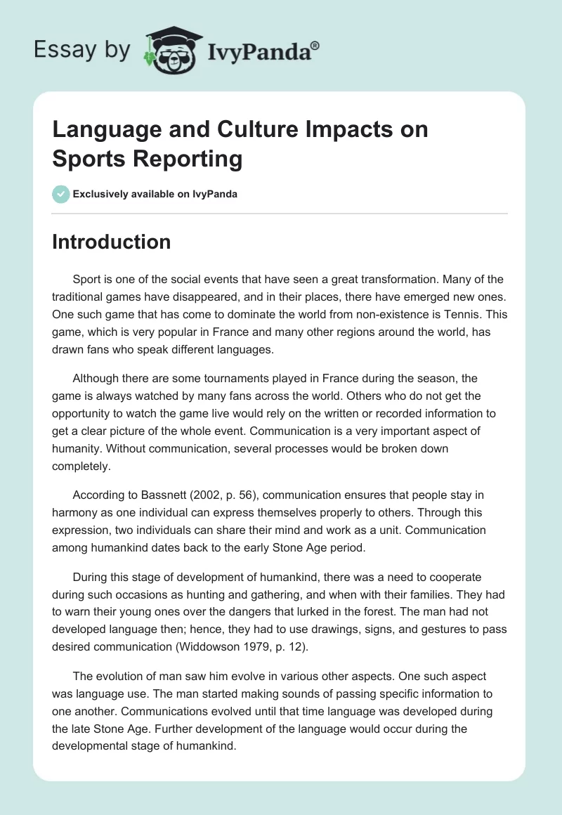 Language and Culture Impacts on Sports Reporting. Page 1