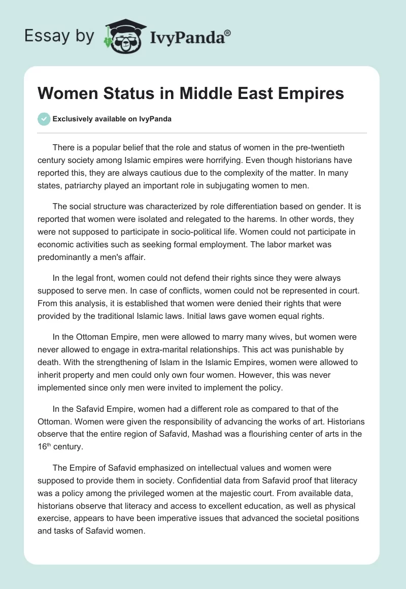 Women Status in Middle East Empires. Page 1
