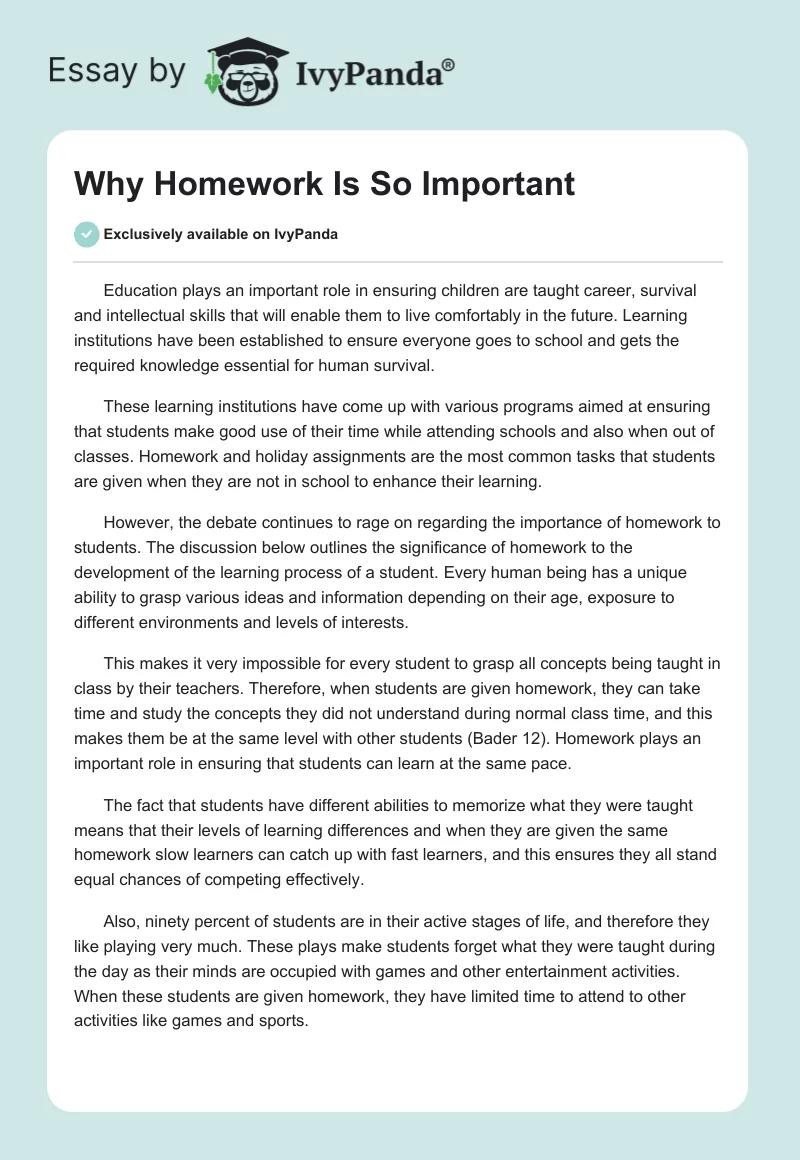 Why Homework Is So Important. Page 1