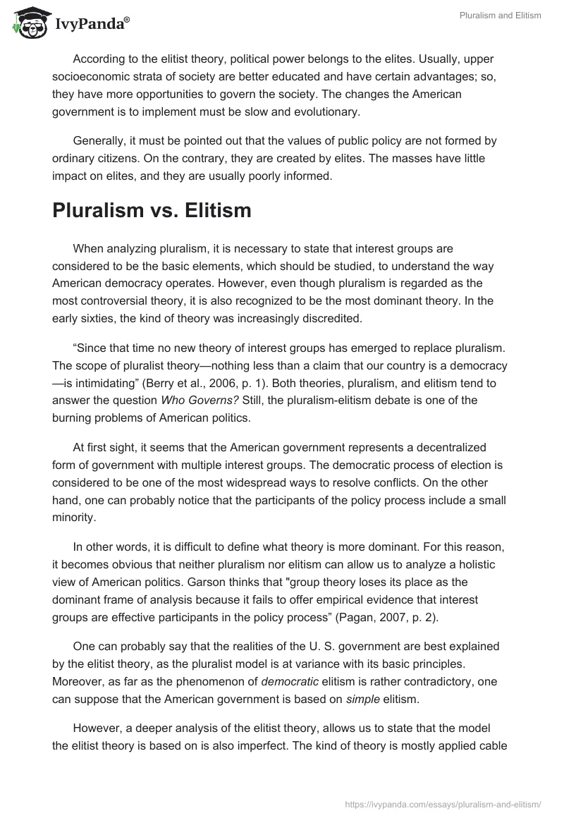 Pluralism and Elitism. Page 3
