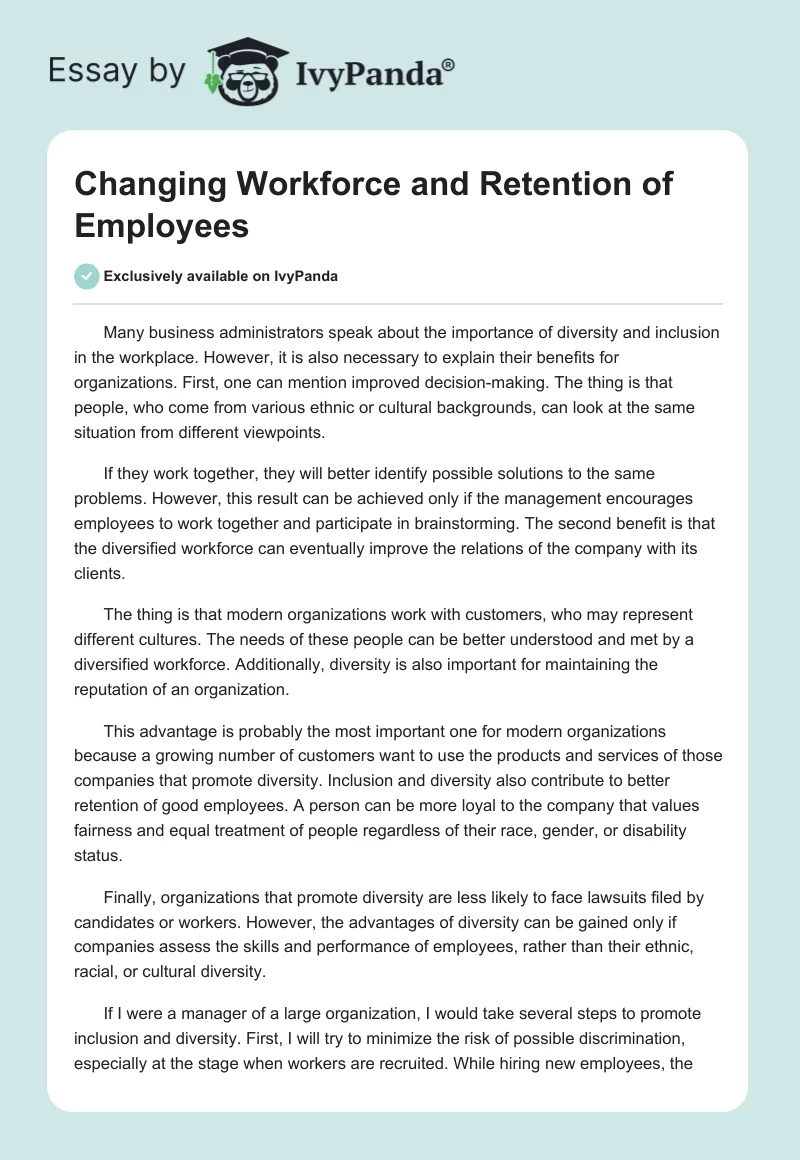Changing Workforce and Retention of Employees. Page 1