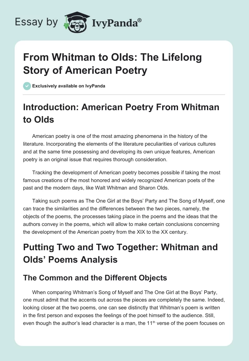 From Whitman to Olds: The Lifelong Story of American Poetry. Page 1