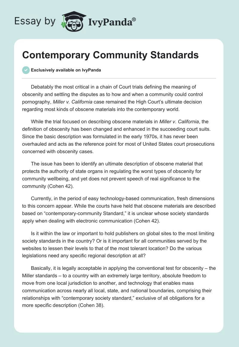 Contemporary Community Standards. Page 1
