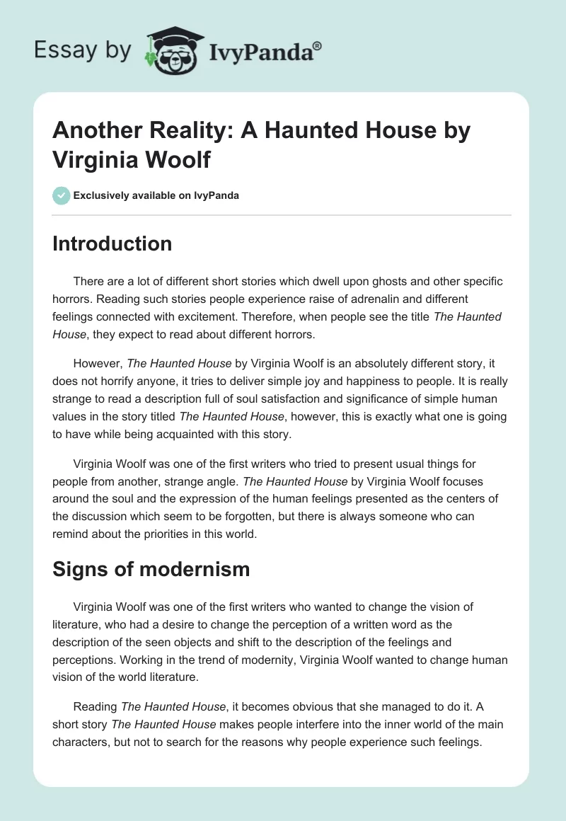 Another Reality: "A Haunted House" by Virginia Woolf. Page 1