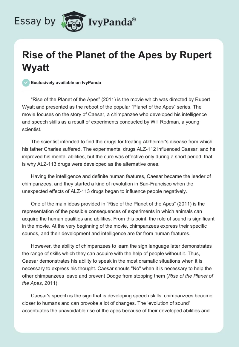 "Rise of the Planet of the Apes" by Rupert Wyatt. Page 1