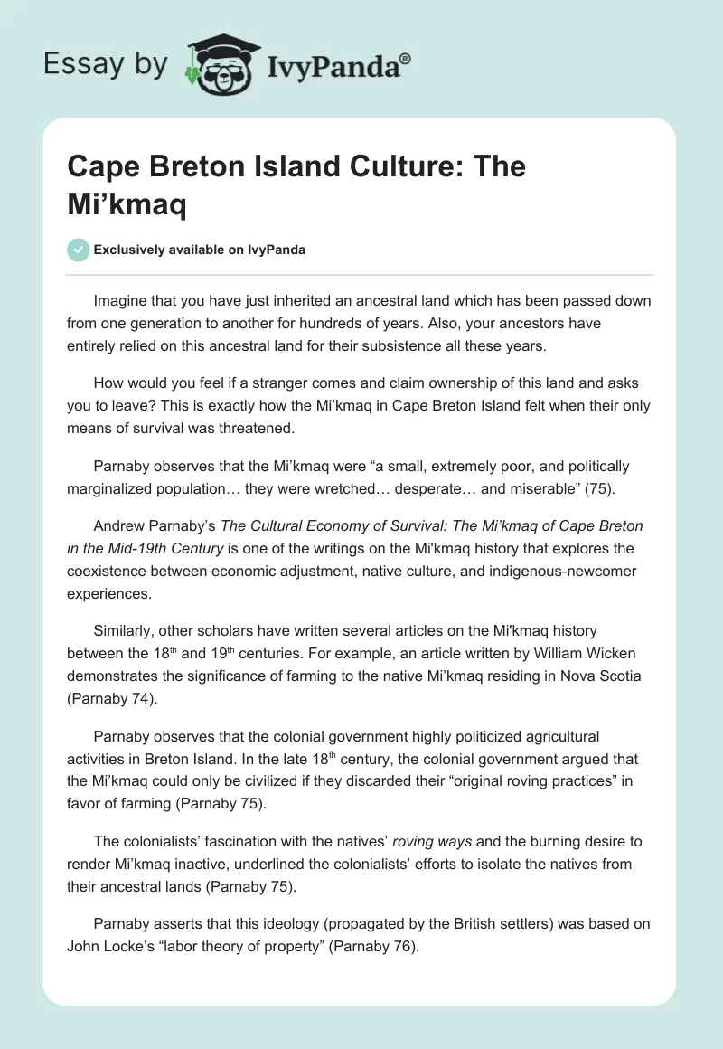Cape Breton Island Culture: The Mi’kmaq. Page 1
