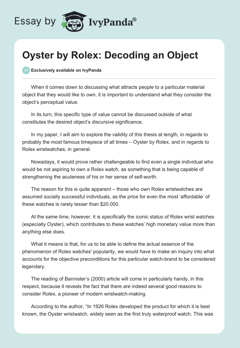 Oyster by Rolex: Decoding an Object. Page 1