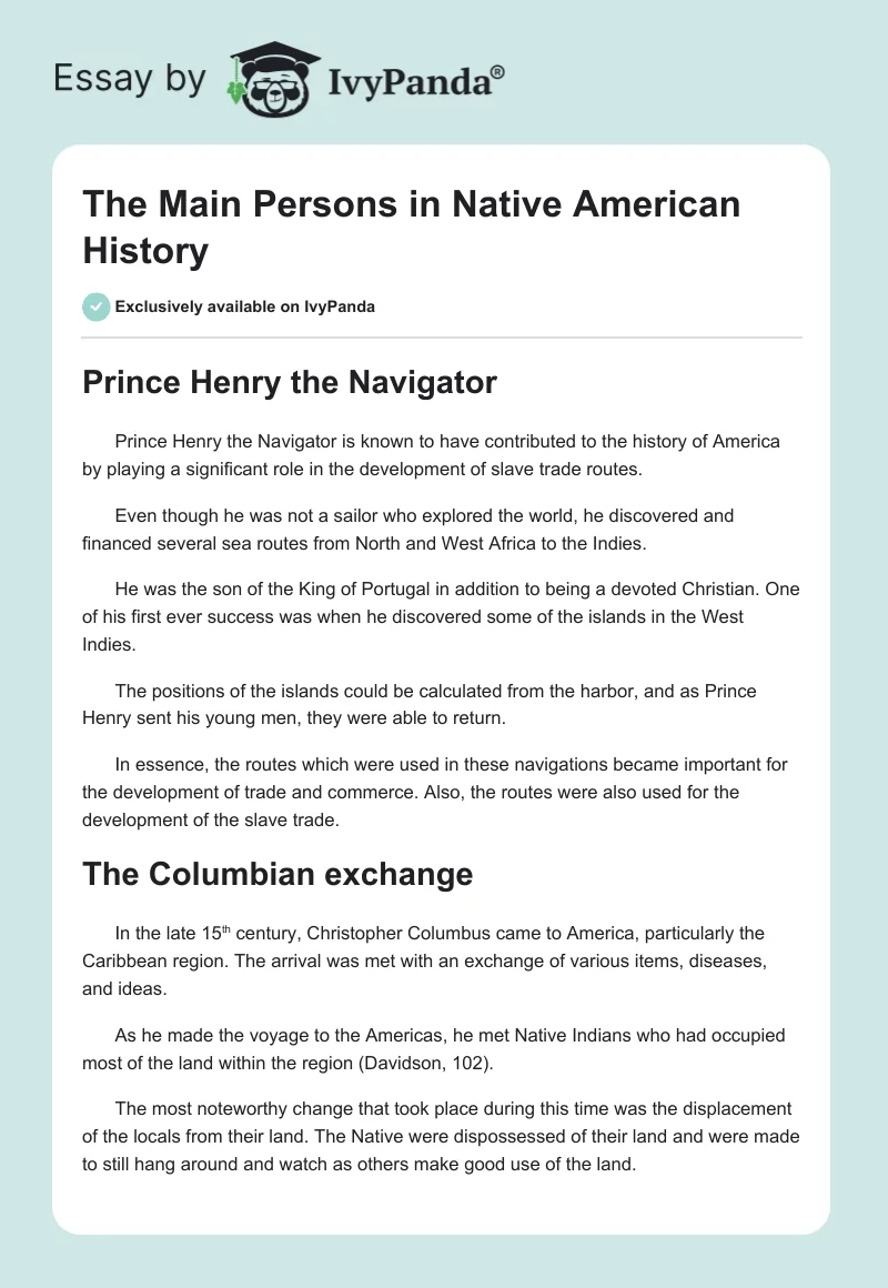 The Main Persons in Native American History. Page 1