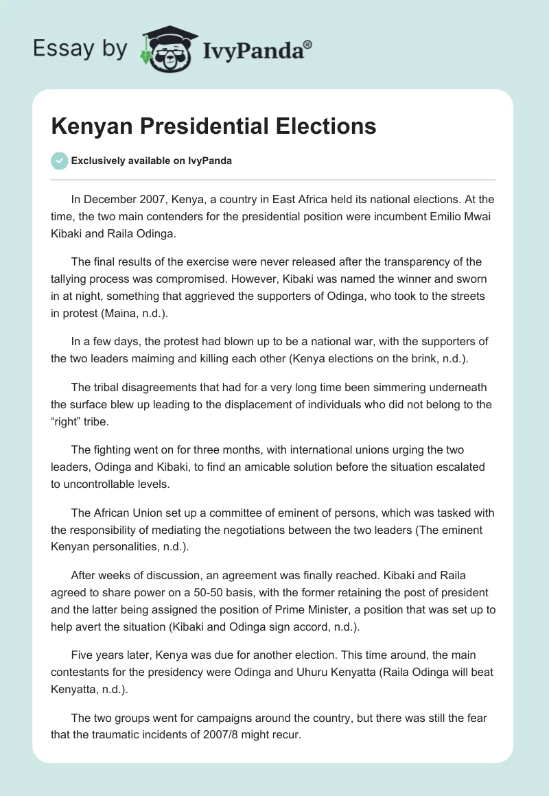 Kenyan Presidential Elections. Page 1