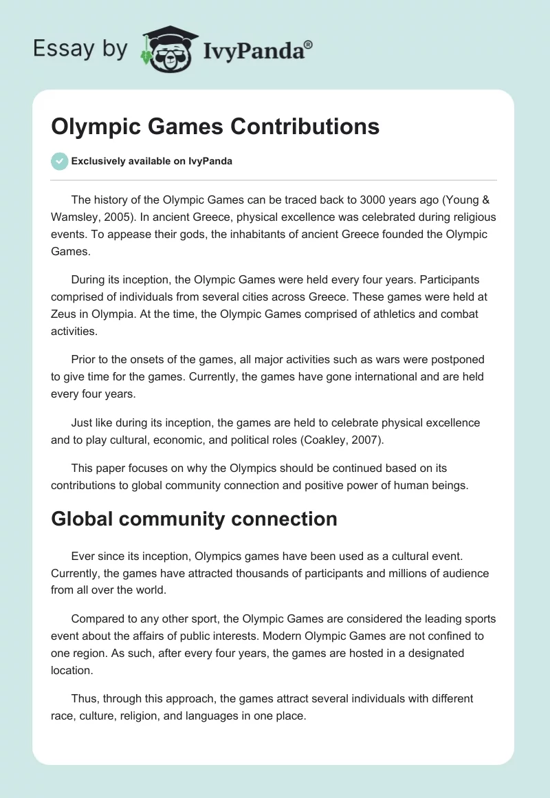 Olympic Games Contributions. Page 1