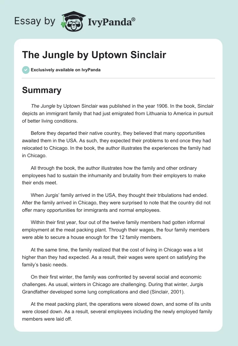 "The Jungle" by Uptown Sinclair. Page 1