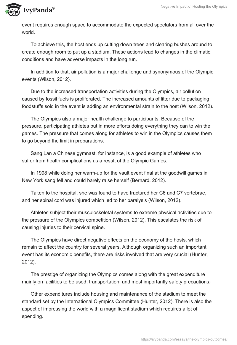 Negative Impact of Hosting the Olympics. Page 2