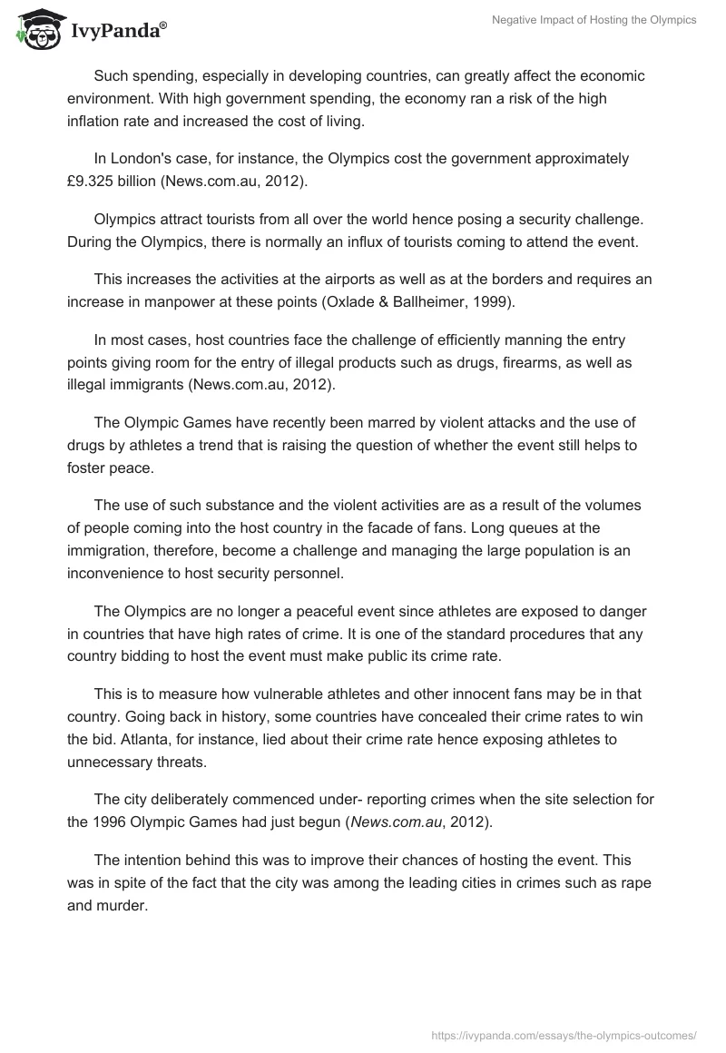 Negative Impact of Hosting the Olympics. Page 3