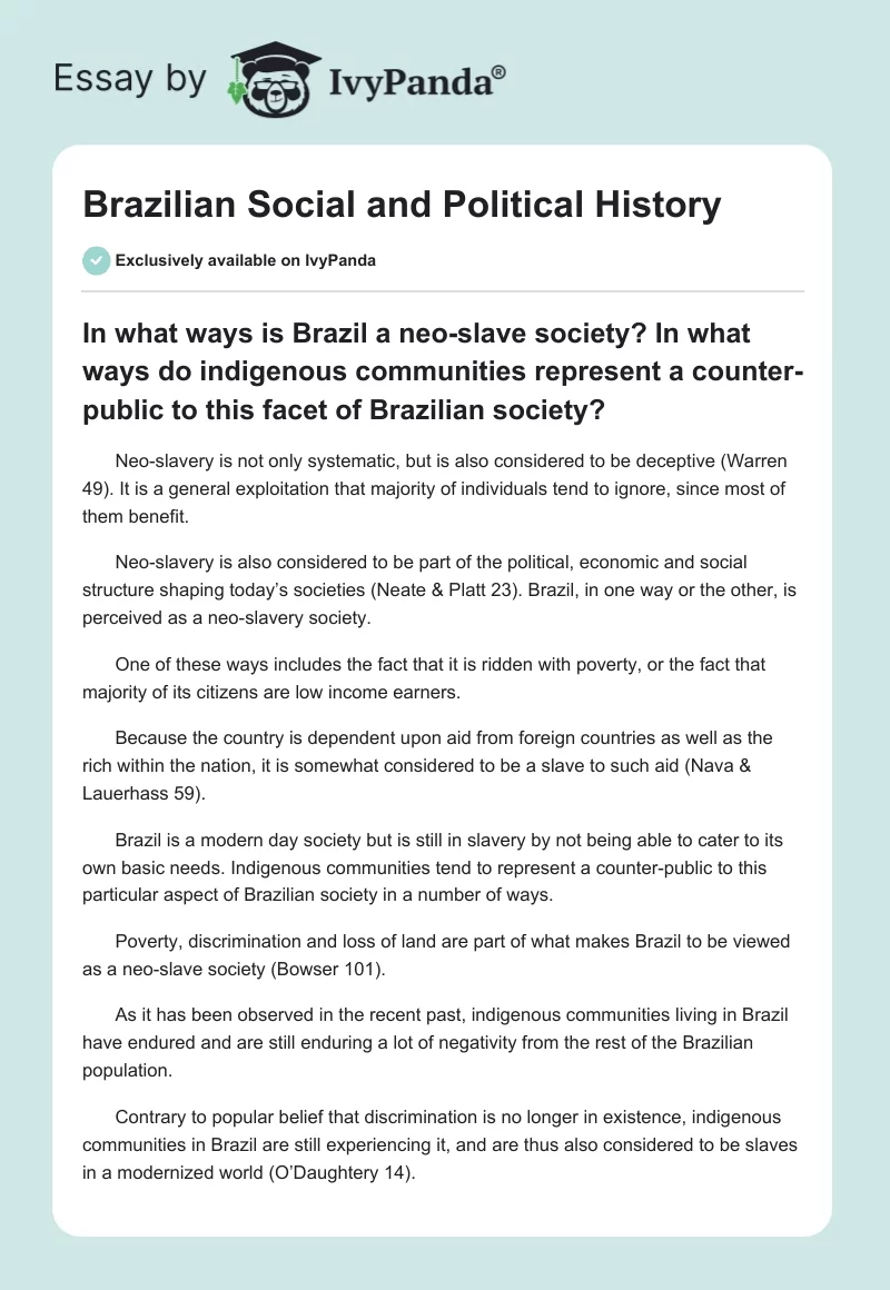 Brazilian Social and Political History. Page 1