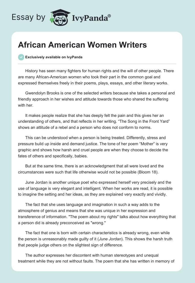 African American Women Writers. Page 1
