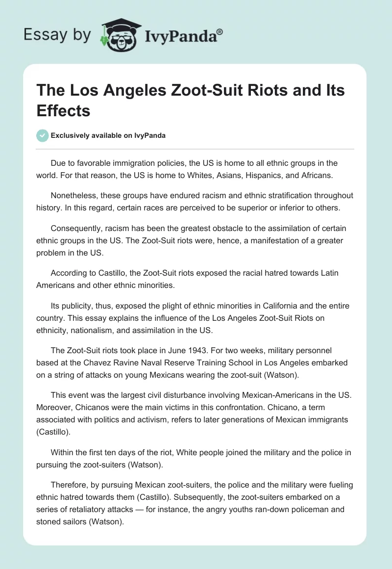 The Los Angeles Zoot-Suit Riots and Its Effects. Page 1