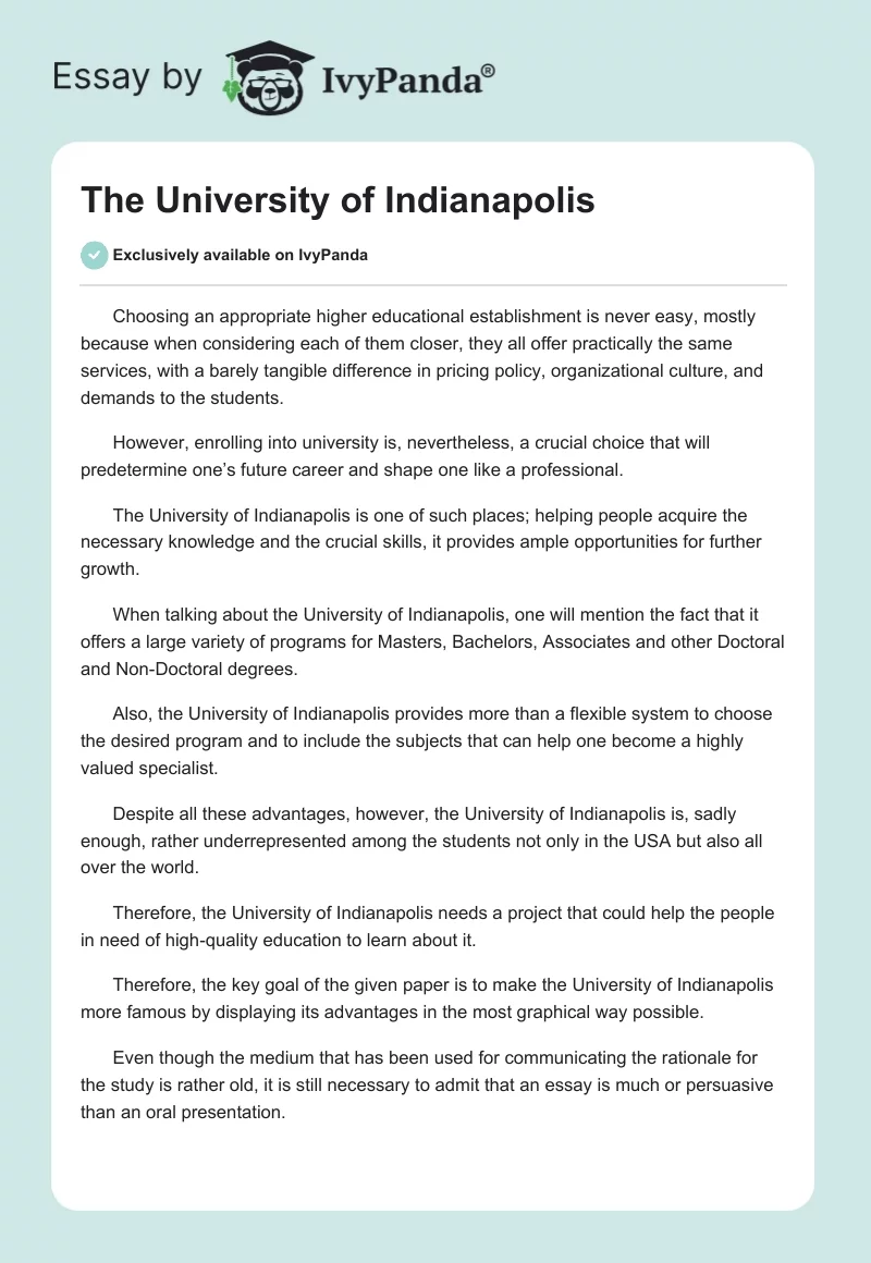 The University of Indianapolis. Page 1