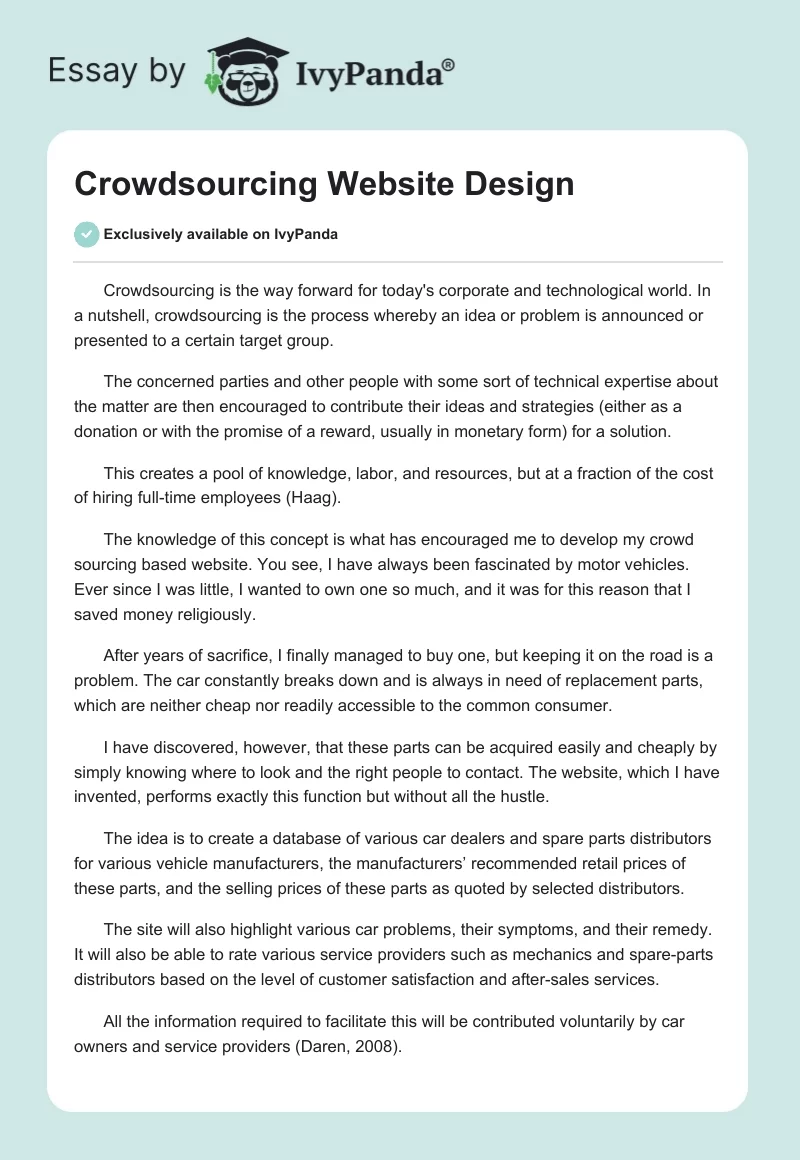 Crowdsourcing Website Design. Page 1