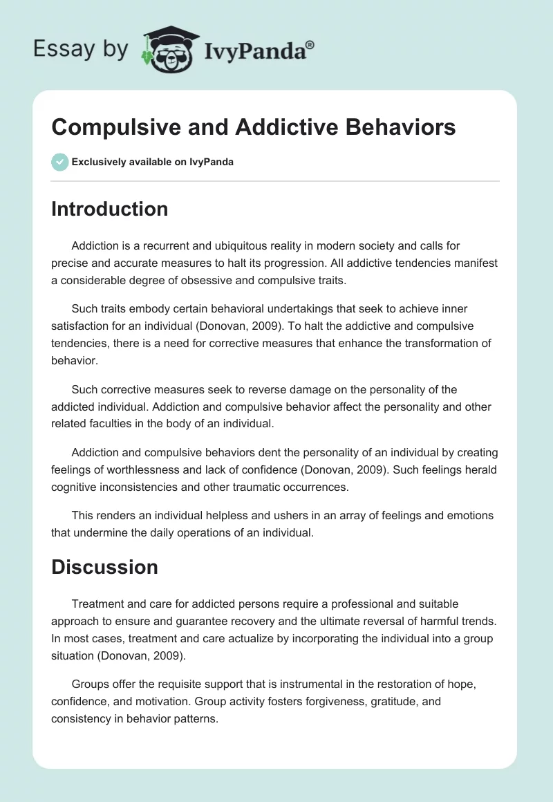 Compulsive and Addictive Behaviors. Page 1