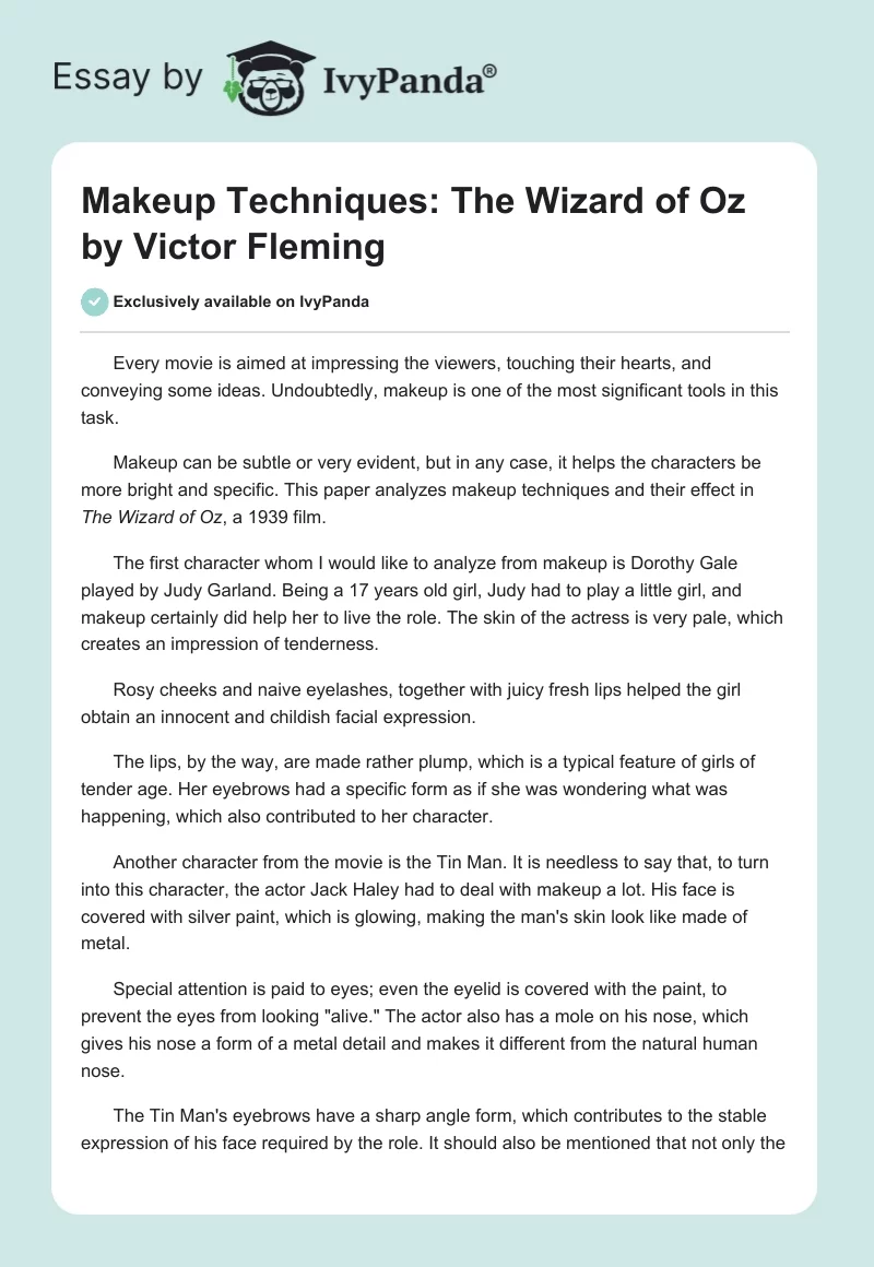 Makeup Techniques: "The Wizard of Oz" by Victor Fleming. Page 1
