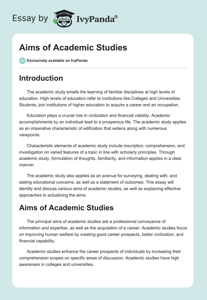 Aims of Academic Studies. Page 1