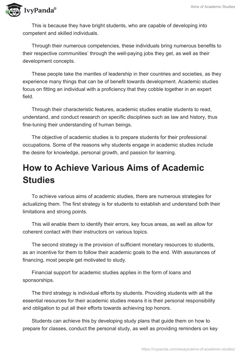 Aims of Academic Studies. Page 2