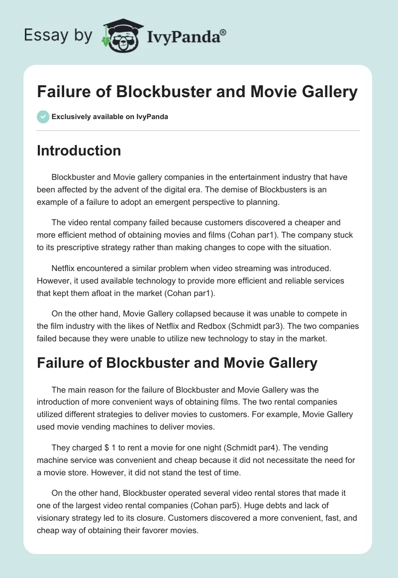 Failure of Blockbuster and Movie Gallery. Page 1