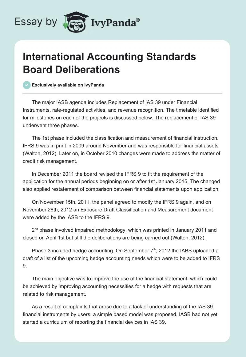 International Accounting Standards Board Deliberations. Page 1