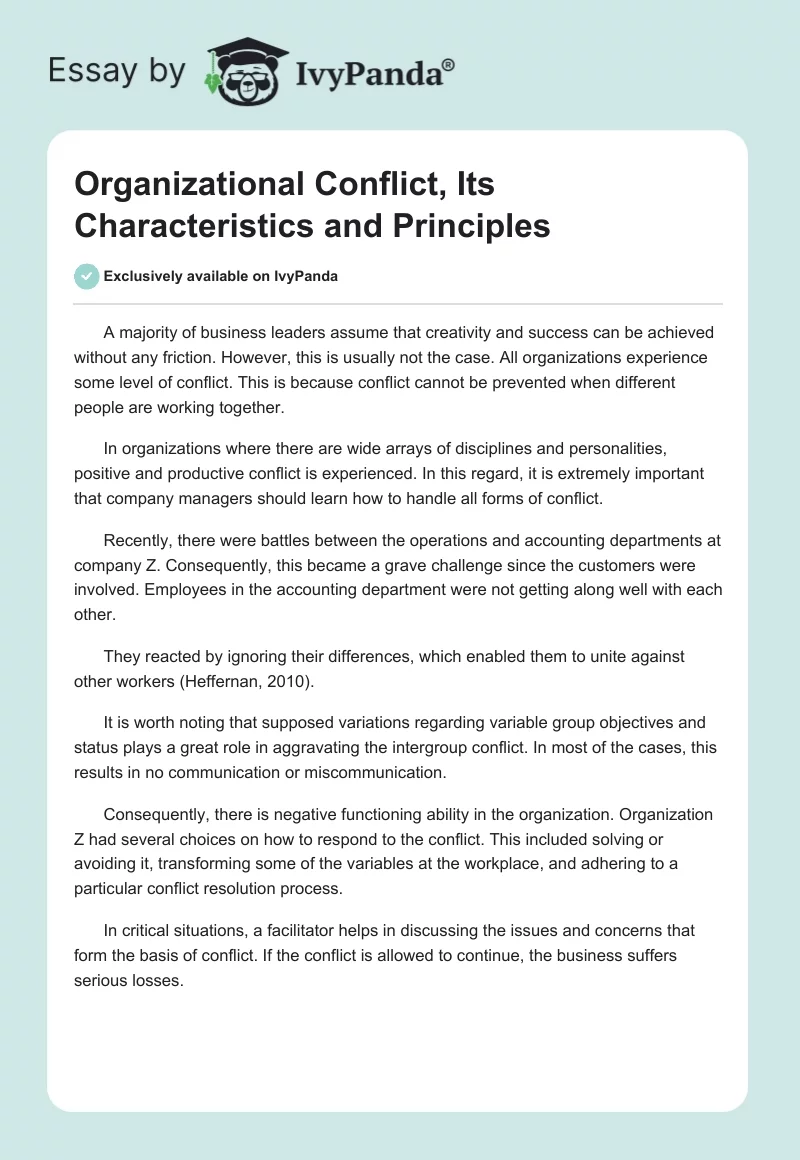 Organizational Conflict, Its Characteristics and Principles. Page 1