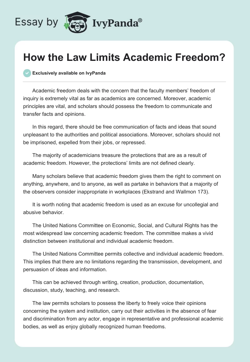 How the Law Limits Academic Freedom?. Page 1