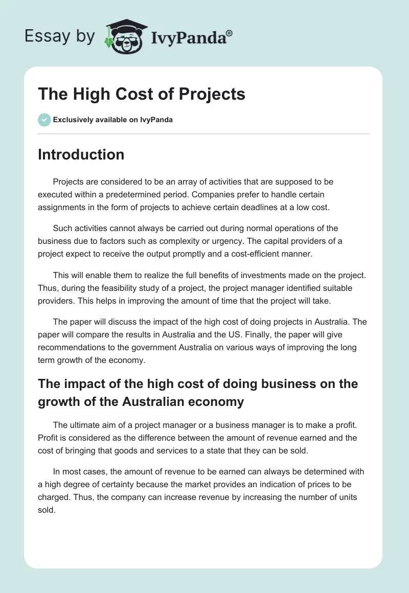 The High Cost of Projects. Page 1