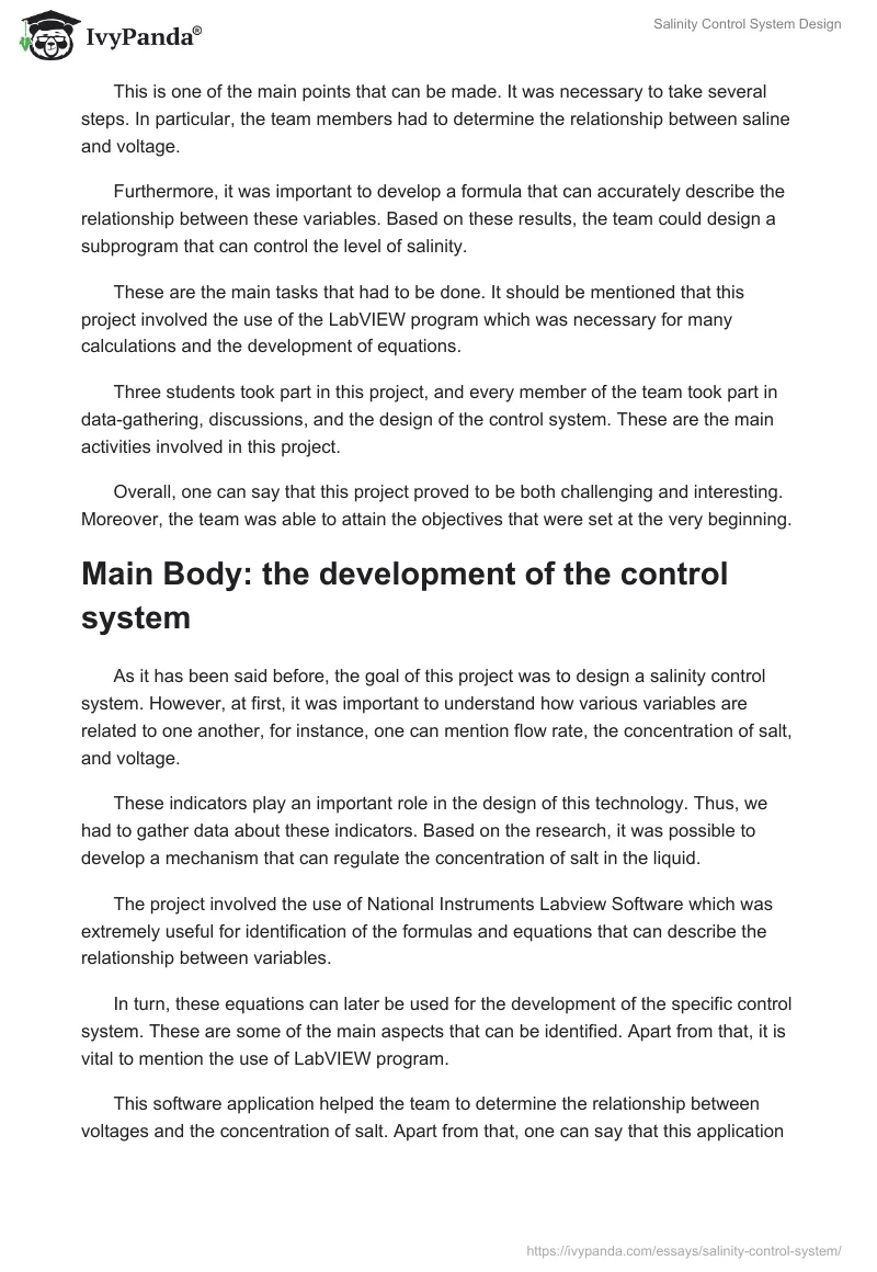 Salinity Control System Design. Page 2