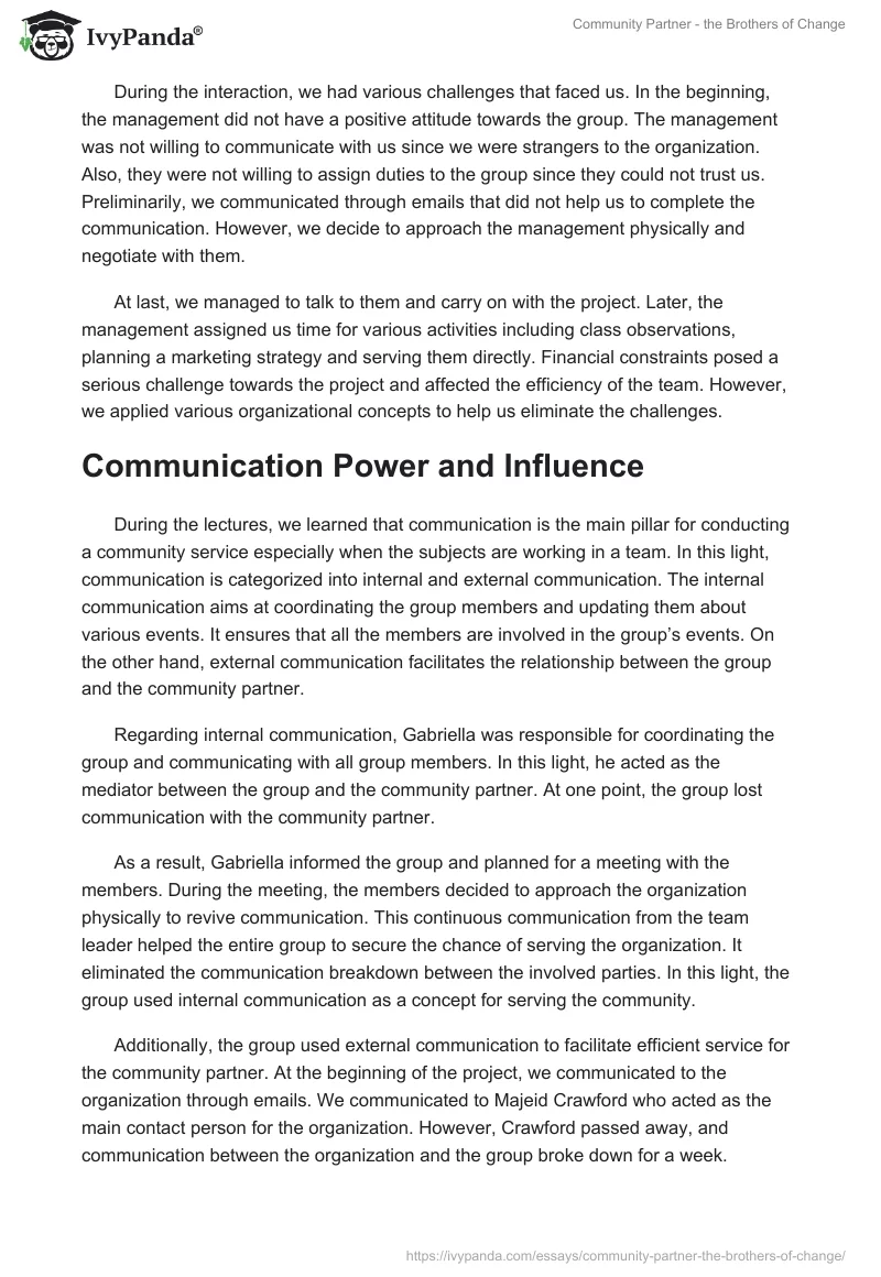 Community Partner - the Brothers of Change. Page 2