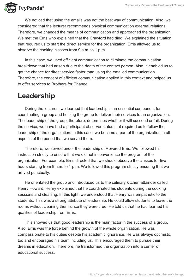 Community Partner - the Brothers of Change. Page 3