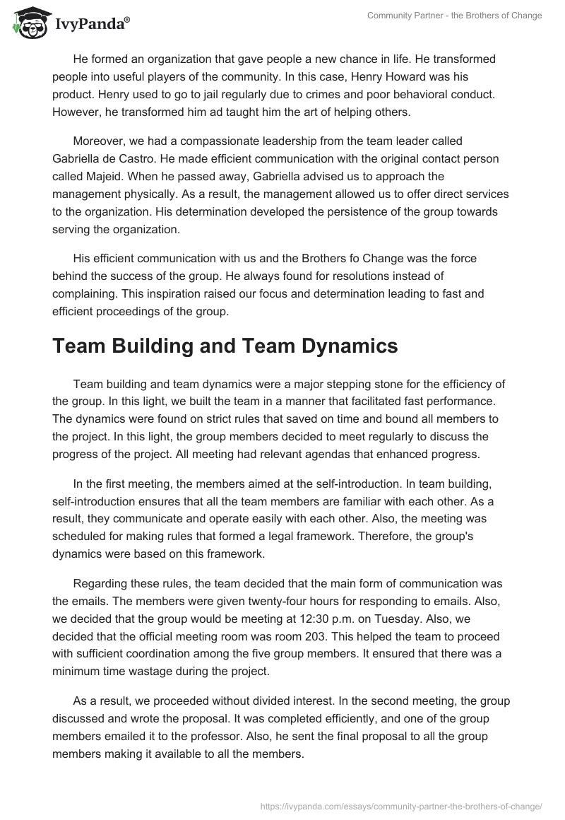 Community Partner - the Brothers of Change. Page 4