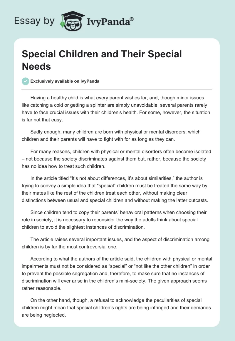 Special Children and Their Special Needs. Page 1