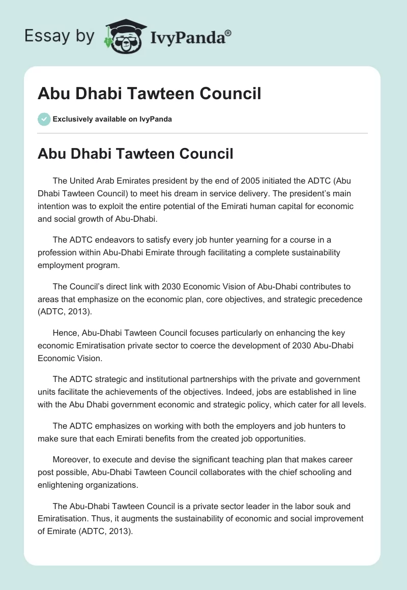 Abu Dhabi Tawteen Council. Page 1