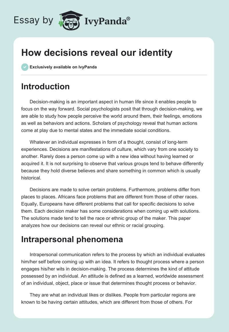 How decisions reveal our identity. Page 1