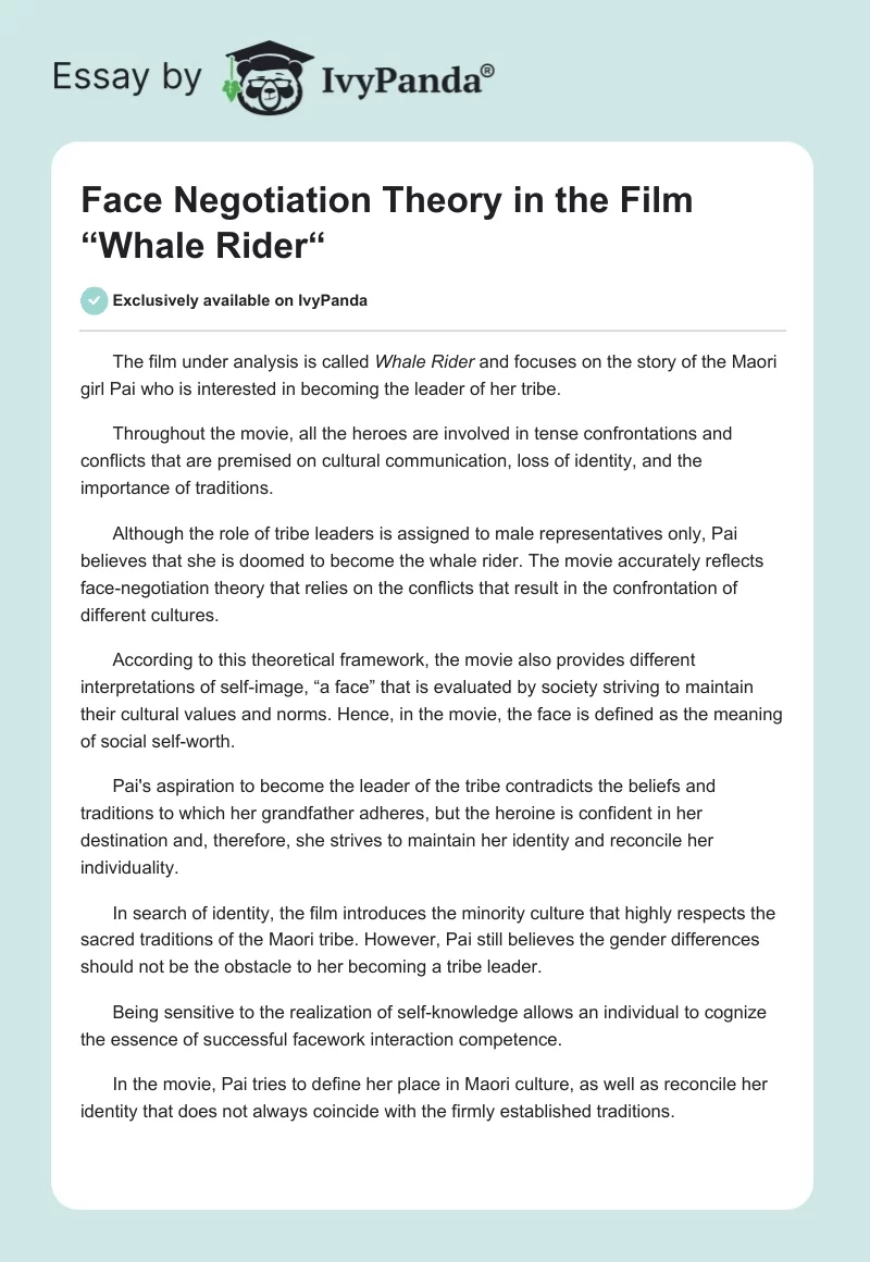 Face Negotiation Theory in the Film “Whale Rider“. Page 1