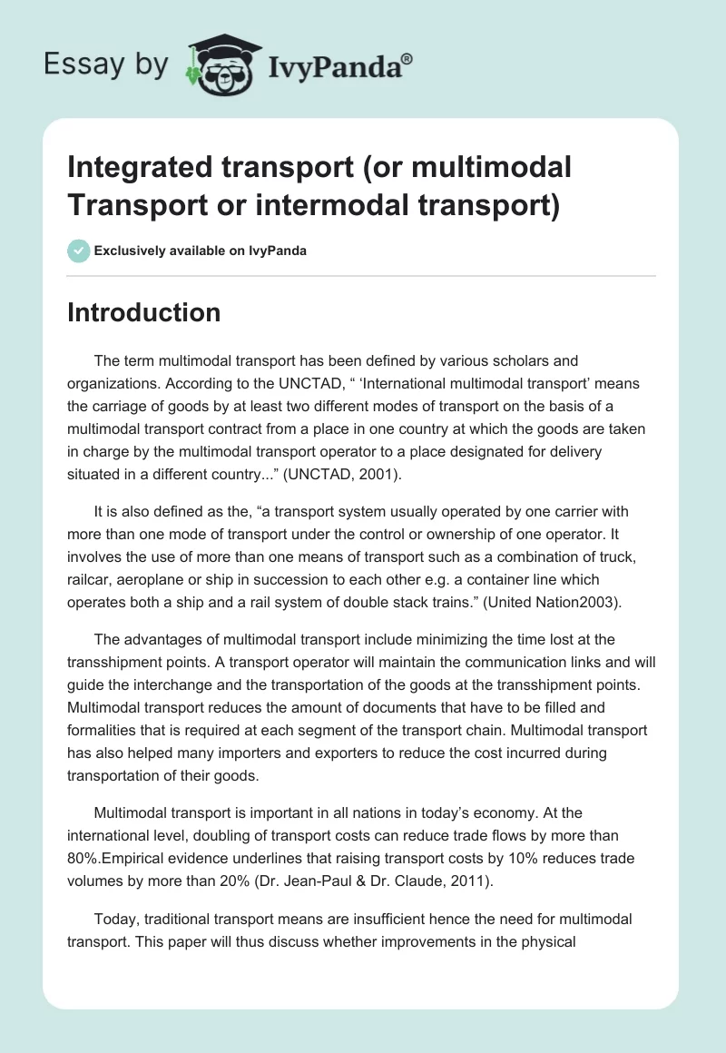 Integrated transport (or multimodal Transport or intermodal transport). Page 1