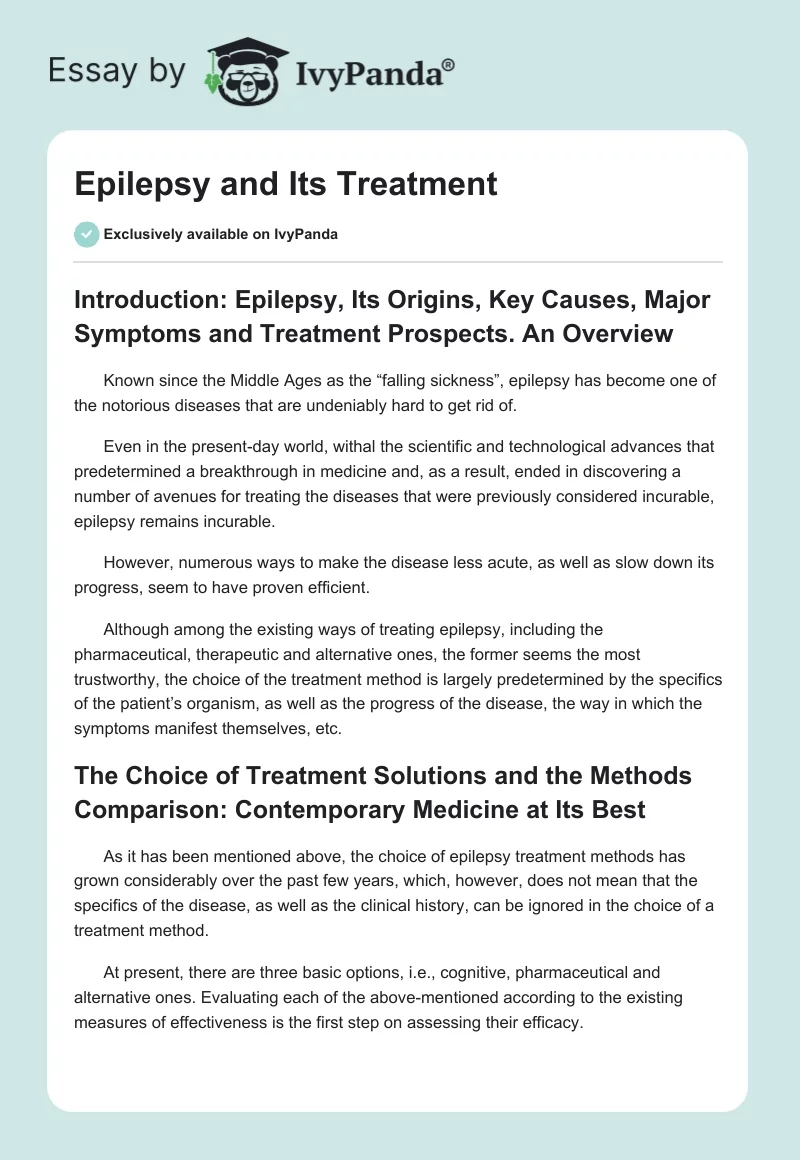 Epilepsy and Its Treatment. Page 1