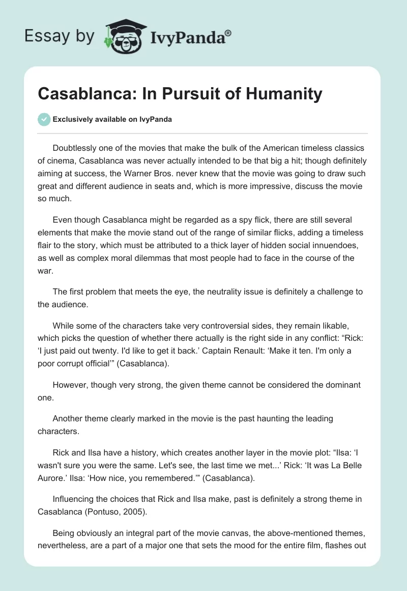 Casablanca: In Pursuit of Humanity. Page 1