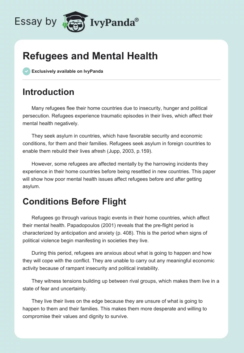 Refugees and Mental Health. Page 1