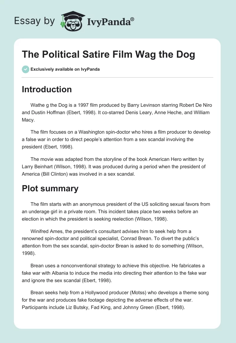 The Political Satire Film "Wag the Dog". Page 1
