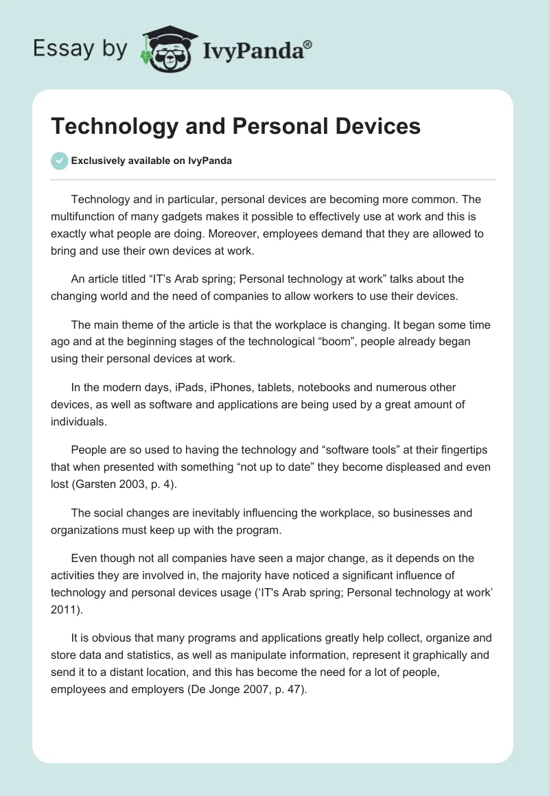 Technology and Personal Devices. Page 1