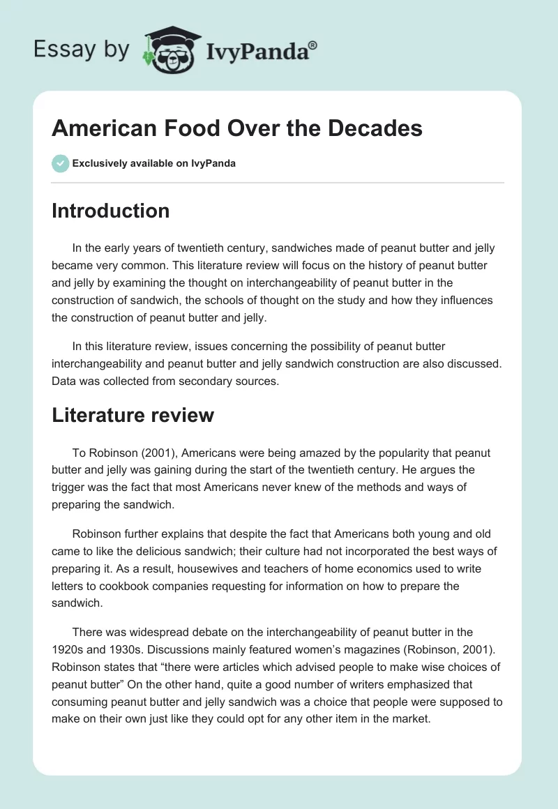 American Food Over the Decades. Page 1